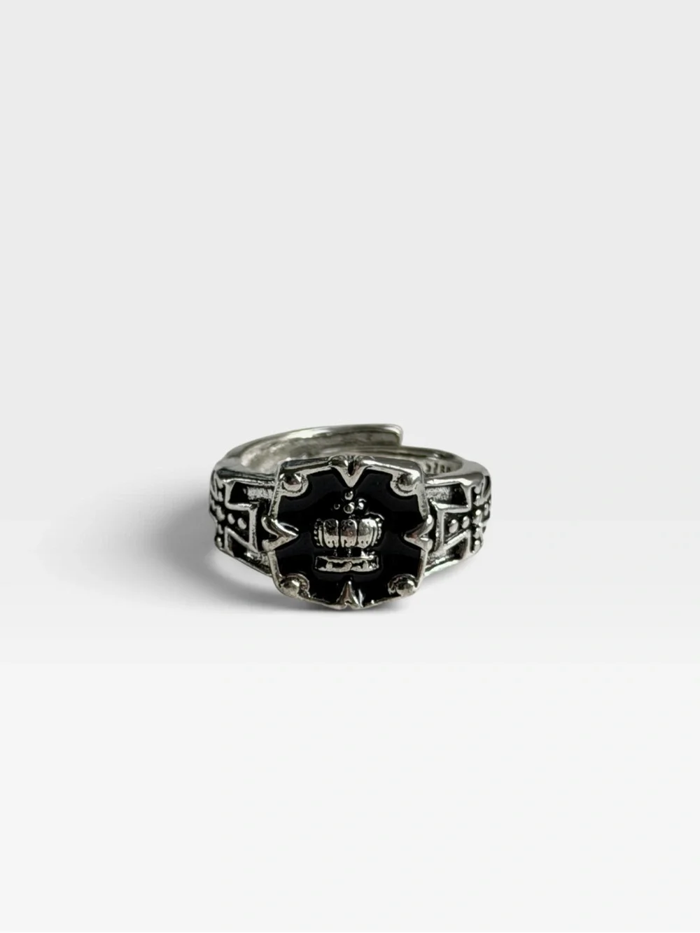 Silver Black Crown Signet Ring for Men